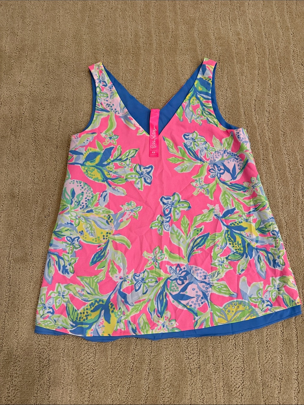 Lilly Pulitzer Pink Blue Floral V-Neck Dress